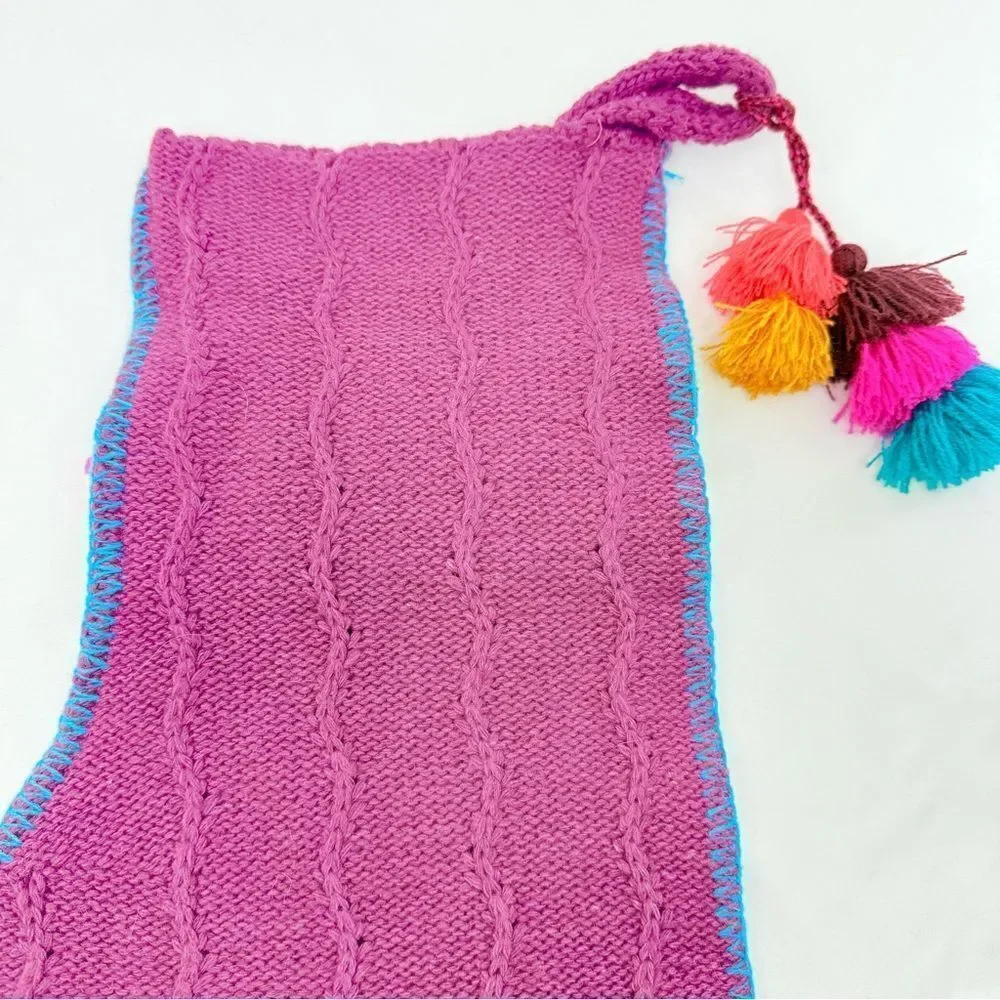 Natural Life Set of 3 Boho Christmas Stockings Purple Cable Knit PomPom Trim